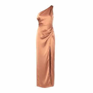 Show Me Your MuMu One-Shoulder Satin Dress in Copper Luxe Color